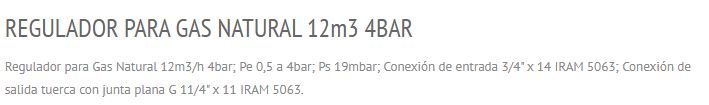 REGULADOR PRESION DE GAS NATURAL X 12 M3 - 4 BAR PLAFER - T EN GAS - Imagen 2