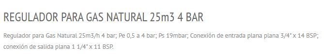 REGULADOR PRESION DE GAS NATURAL X 25 M3 - 4 BAR SALUSTRI - T EN GAS - Imagen 2