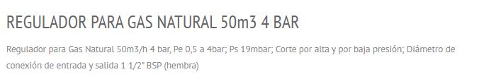 REGULADOR PRESION DE GAS NATURAL X 50 M3 - 4 BAR SALUSTRI - T EN GAS - Imagen 2