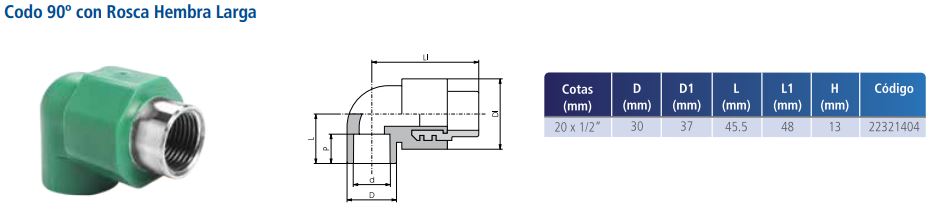 CODO A 90 TIGRE FUSION - ROSCA LARGA METAL H 20 X 1/2 (22321404) - Imagen 3