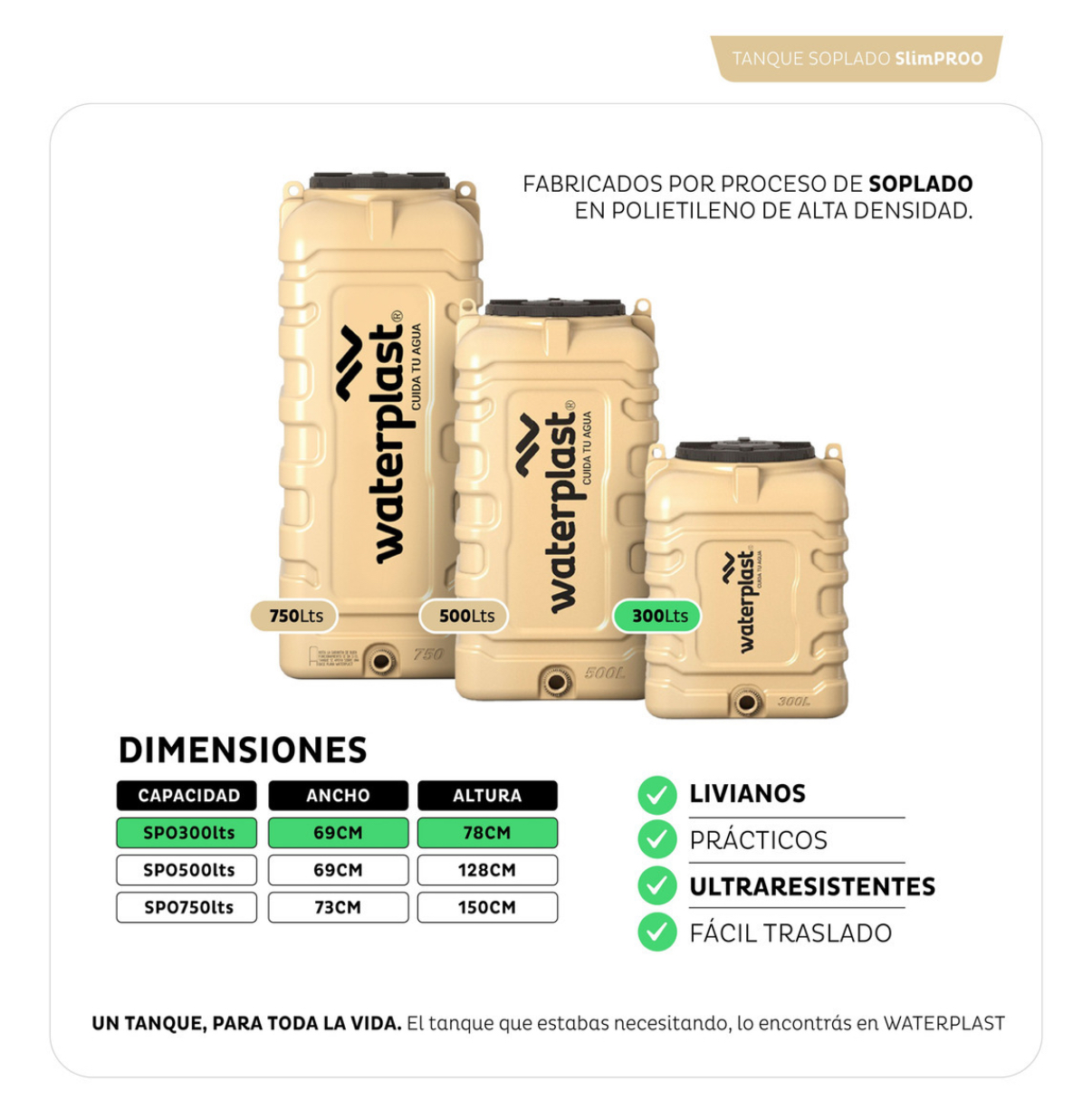 WATERPLAST - TANQUE TRICAPA SOPLADO SLIMPROO X 300 LTS (SPO300) - Imagen 2